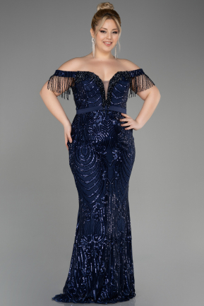 Платье для помолвки большого размера Длинный Темно-синий ABU3785