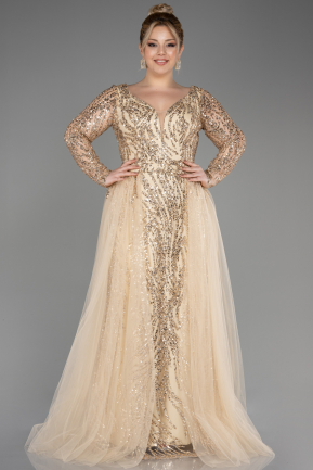 Gold Long Scaly Plus Size Evening Gown ABU3837