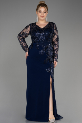 Вечернее платье большого размера Длинный Сифон Темно-синий ABU3843