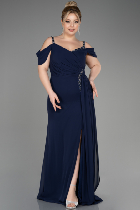 вечернее платье большого размера Длинный Сифон Темно-синий ABU3742
