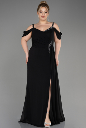 Long Black Chiffon Plus Size Evening Gown ABU3742
