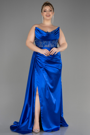 Платье на выпускной большого размера Длинный Атласный Ярко-синий ABU3855
