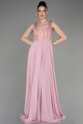 Powder Color Sleeveless Long Chiffon Evening Dress ABU3856