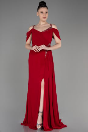 Red Long Chiffon Plus Size Evening Gown ABU3742