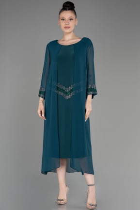 Платье для приглашения большого размера Миди Изумрудно-зеленый ABK2061