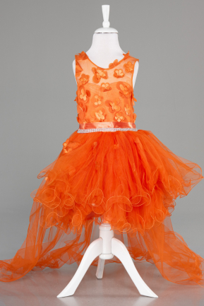 Orange Önü Kısa Arkası Uzun Çiçekli Kız Çocuk Abiye ABO106
