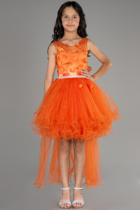 Orange Önü Kısa Arkası Uzun Çiçekli Kız Çocuk Abiye ABO106