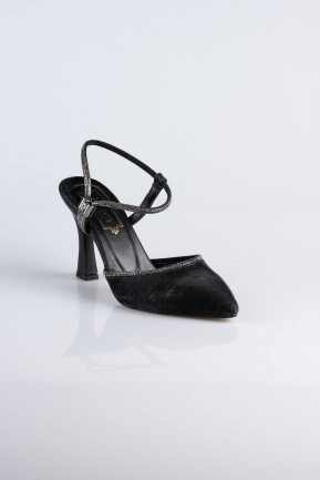 Siyah Lazer Kesim Stiletto Abiye Ayakkabı MJ5150