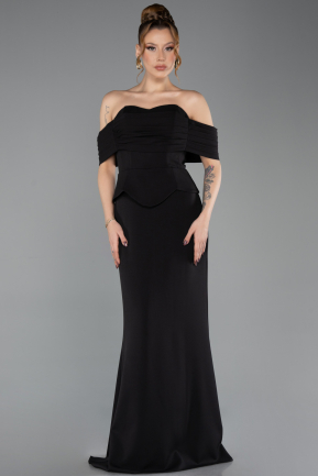 Siyah Straplez Peplum Kesim Uzun Abiye Elbise ABU5559