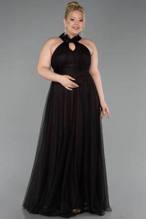 Kahve Halter Yaka Uzun Büyük Beden Abiye ABU3253