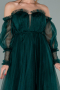 Zümrüt Yeşili Uzun Kol Aksesuarlı Straplez Abiye Elbise ABU2108