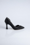 Siyah Taşlı Saten Stiletto Abiye Ayakkabı MJ8008