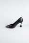 Siyah Deri Stiletto Abiye Ayakkabı MJD5158