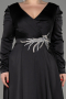 Siyah Uzun Kol Saten Büyük Beden Nişan Elbisesi ABU3941