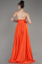 Orange Straplez Uzun Saten Abiye Elbise ABU3965