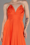 Orange Straplez Uzun Saten Abiye Elbise ABU3965