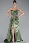 Haki Straplez Drapeli Uzun Saten Abiye ABU6141