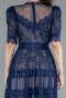 Lacivert Kısa Kol Midi Dantel Davet Elbisesi ABK1388