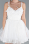 Ekru Askılı Üstü İşlemeli Mini Nikah Elbisesi ABK2214