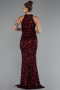 Bordo Halter Yaka Bacak Dekolteli Uzun Pullu Abiye ABU5135