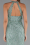 Mint Halter Yaka Bacak Dekolteli Uzun Simli Abiye ABU5213
