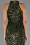 Haki Halter Yaka Midi Pul Payet Abiye Elbise ABK2474