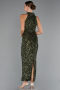 Haki Halter Yaka Midi Pul Payet Abiye Elbise ABK2474