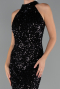 Siyah Halter Yaka Midi Pul Payet Abiye Elbise ABK2474