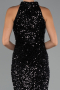 Siyah Halter Yaka Midi Pul Payet Abiye Elbise ABK2474