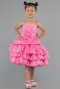 Pembe Askılı Etekleri Katlı Kısa Kız Çocuk Abiye ABK2433