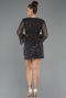 Siyah Uzun Kol Cut Out Pullu Mini Gece Elbisesi ABK2438