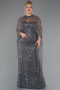 Antrasit Straplez Boncuk İşlemeli Şallı Büyük Beden Uzun Abiye ABU5328