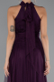 Mor Halter Yaka Uzun Abiye Elbise ABU3252