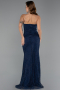 Lacivert Bacak Dekolteli Uzun Dantel Abiye Elbise ABU5407