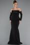 Siyah Straplez Peplum Kesim Eldivenli Uzun Abiye ABU5421