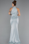 Mint Halter Yaka Yırtmaçlı Uzun Simli Abiye ABU5426