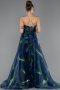 Lacivert Straplez Yırtmaçlı Uzun Mezuniyet Elbisesi ABU5441
