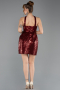 Bordo Straplez Mini Pul Payet Gece Elbisesi ABK2201