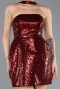 Bordo Straplez Mini Pul Payet Gece Elbisesi ABK2201