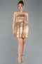 Gold Straplez Mini Pul Payet Gece Elbisesi ABK2201