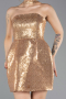 Gold Straplez Mini Pul Payet Gece Elbisesi ABK2201