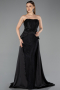 Siyah Straplez Peplum Kesim Kuyruklu Uzun Dantel Abiye ABU5615