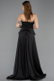 Siyah Straplez Peplum Kesim Kuyruklu Uzun Dantel Abiye ABU5615