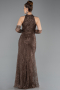 Kahve Halter Yaka Eldivenli Uzun Dantel Abiye ABU5598