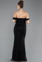 Siyah Straplez Peplum Kesim Uzun Dantel Abiye Elbise ABU5685