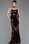 Bordo Straplez Yaka Peplum Kesim Uzun Pul Payet Abiye ABU5721