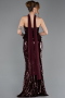 Bordo Straplez Yaka Peplum Kesim Uzun Pul Payet Abiye ABU5721