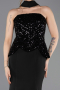 Siyah Pullu Straplez Peplum Kesim Uzun Balık Abiye ABU5704