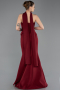 Bordo Straplez Peplum Kesim Uzun Abiye Elbise ABU5735
