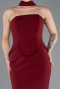 Bordo Straplez Peplum Kesim Uzun Abiye Elbise ABU5735